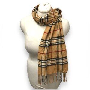 V.Fraas Men's Exploded Plaid Cashmink Scarf, Camel, OSFA